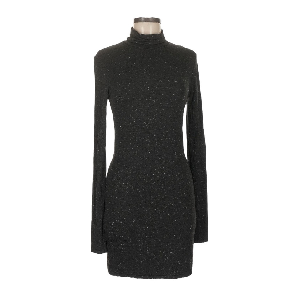 AllSaints Esme Shimmer LS Dress Black Gold Metallic Mock Neck Bodycon Mini NWT M